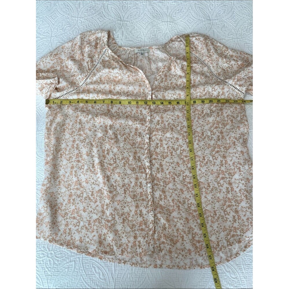 ANGELS-Forever Young Cream Pink & Tan Floral Button-Front Women's Top Sz Large - Picture 12 of 14